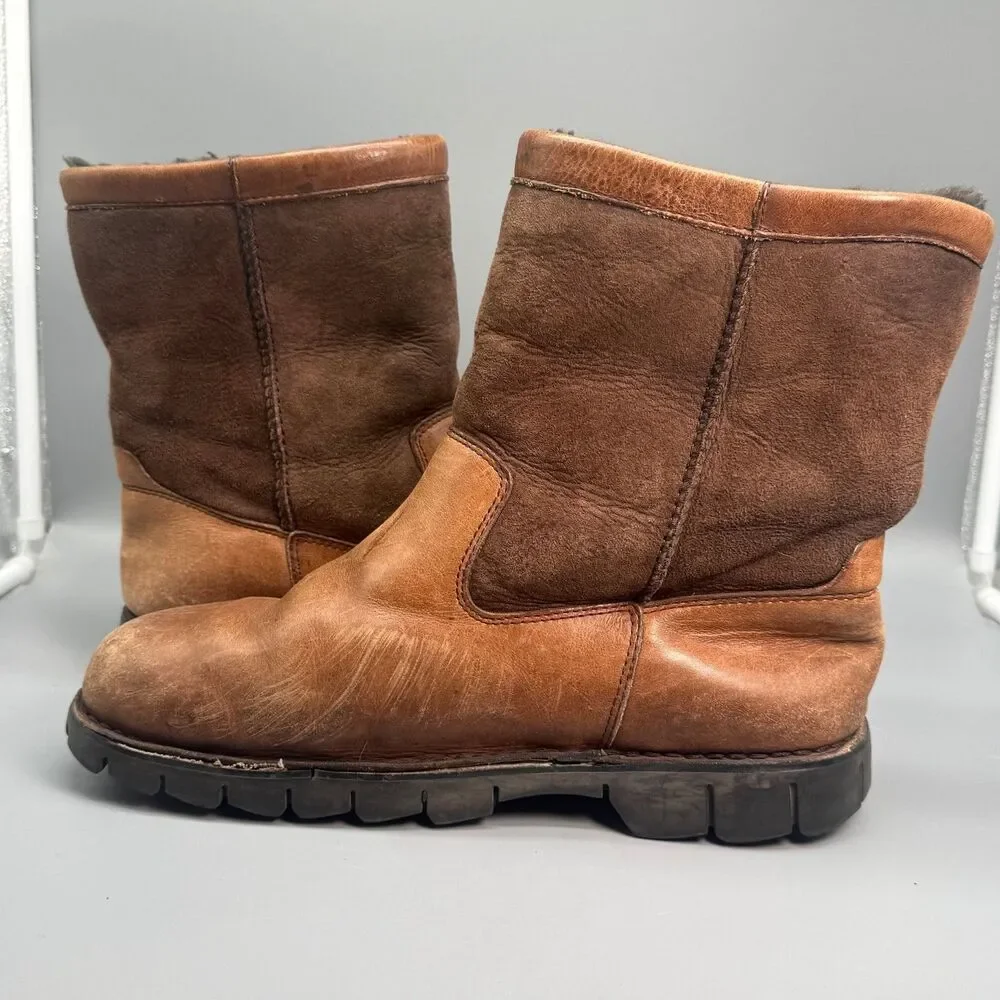 UGG Beacon 5485 Mens 12 Brown Leather Lined Shearling Pull On Ankle Winter Boots